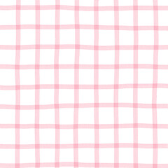 Pink White Plaid Gingham Hand Drawn Background Pattern Overlay