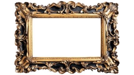Ornate Gold and Black Picture Frame isolated on a Transparent Background