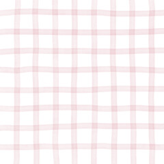 Pink White Plaid Gingham Hand Drawn Background Pattern Overlay