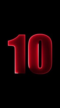 Glowing Red Number 10 with Neon Outline on Black Background numeral digit