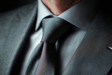 Elegant close-up of businessman's suit and tie showcasing professional style and sophisticated formal fashion details