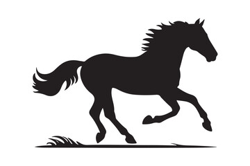 Black silhouette of a powerful horse galloping freely