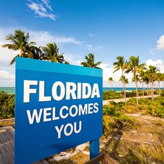 Florida Welcome Sign by Ocean