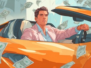 A rich man driving a luxury sports car, successful career, making money, expensive lifestyle, leisure
