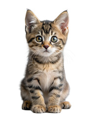 Fototapeta premium Adorable tabby kitten sitting and looking forward, isolated on transparent background