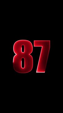 Bright red 3D number 87 with luminous border on black eighty seven numeral