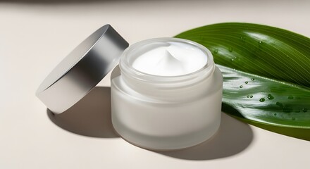 Skincare Cream Jar with Green Leaf