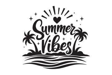 Summer vibes tropical beach scene with palm trees and heart sun