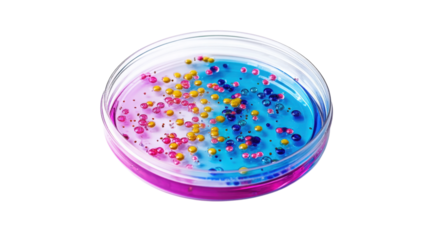 Petri Dish with Colorful Spheres and Liquid Medium