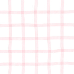 Pink White Plaid Gingham Hand Drawn Background Pattern Overlay
