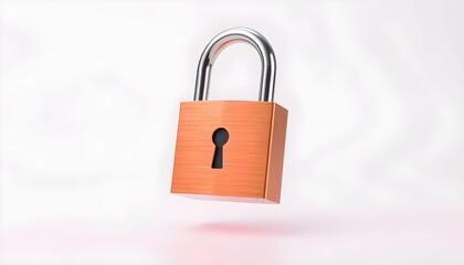 Naklejka premium Floating Metallic Padlock on White Background Online Security Concept