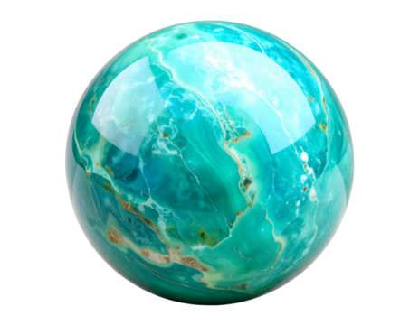 Close Up of Turquoise Gemstone Sphere with Blue and Green Patterns Isolated on Transparent Background - Powered by Adobe