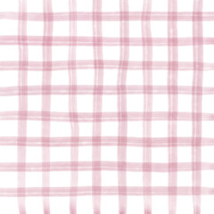 Pink White Plaid Gingham Hand Drawn Background Pattern Overlay