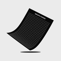 black vector silhouette of a rectangular sheet of graph paper with visible grid lines, slightly angled for depth, flat minimal style, centered on white background