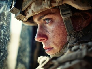 Courageous female soldier returning home from the army