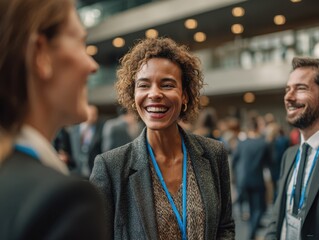 Diverse business professionals networking at a conference event