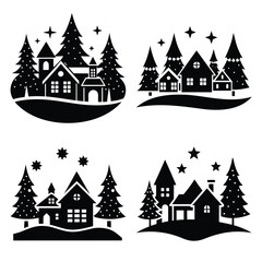 Fototapeta premium christmas village vector icon set