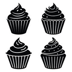 frosted cupcake vector icon set