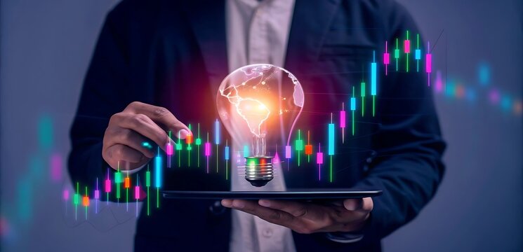 Global stock market chart and trading board. Global investment finance chart, stock market business and exchange financial growth graph. Business trade analytics line graphs and financial chart.