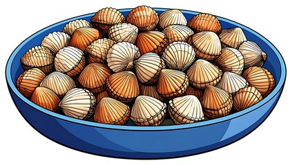Colorful depiction of a dish of cockles.