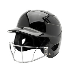 Fototapeta premium A professional studio shot of a modern black baseball batting helmet with an integrated faceguard, completely isolated on a transparent background.