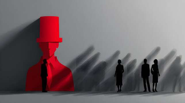 Intimidation of whistleblower concept and whistle blower stress symbol as pressure for exposing corruption with shadows of people who do not follw the rules as a red whistler shaped as a human head.