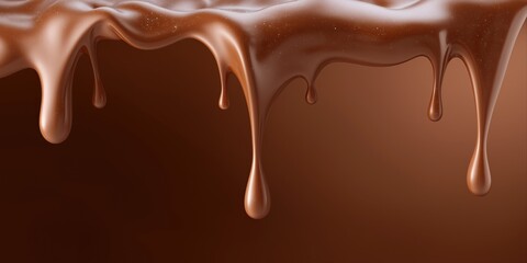 Smooth melting chocolate dripping on brown background