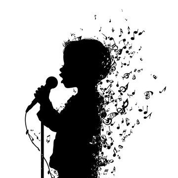 Child Singer Silhouette with Music Notes - Talent, Performance, and Artistic Expression