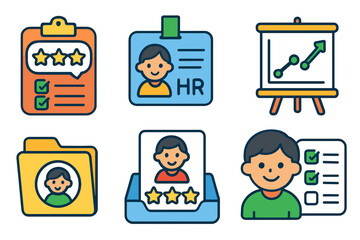 Business, human resources flat icon set. office, management, teamwork, career icons