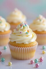 Delicious Vanilla Cupcakes with Pastel Sprinkles A Sweet Treat for Any Occasion