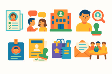 Recruitment, hr flat icon set. interview, candidate management icons collection