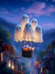 3D Halloween Ghosts trick-or-treat with candy