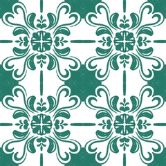 Seamless Green Ornamental Tile Pattern