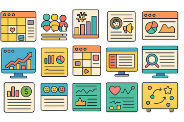 Business, analytics line icon set. charts, graphs, data in clean line style