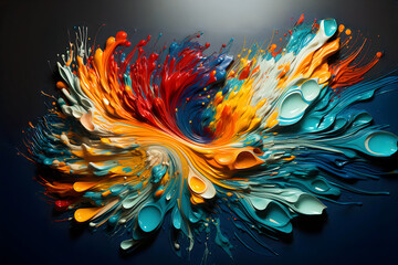 Colorful abstract swirl of paint creates vibrant visual display in contemporary art setting