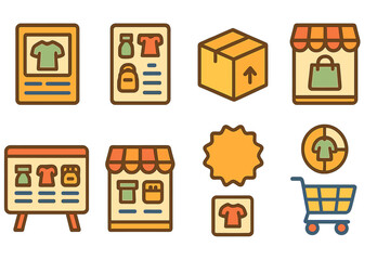 E-commerce, shopping flat icon set. retail, cart, store icons flat collection