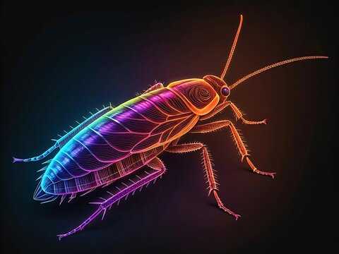 Vibrant neon cockroach illustration on dark background - Powered by Adobe