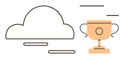Simplistic cloud paired with a golden trophy representing achievement, innovation, and success. Ideal for technology, cloud solutions, productivity, goals, leadership, excellence competitive