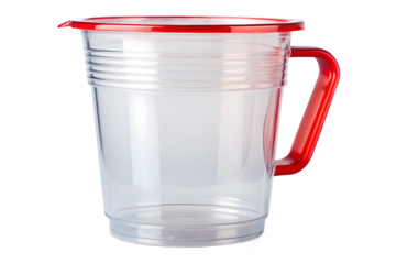  clear plastic cup with a red handle isolated on white background PNG, AI GENERATED