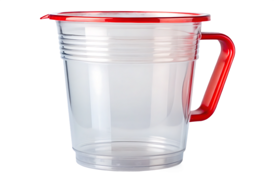  clear plastic cup with a red handle isolated on white background PNG, AI GENERATED