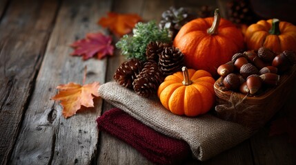composition with colorful autumn leaves pumpkins