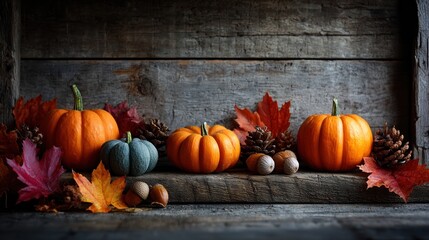 composition with colorful autumn leaves pumpkins