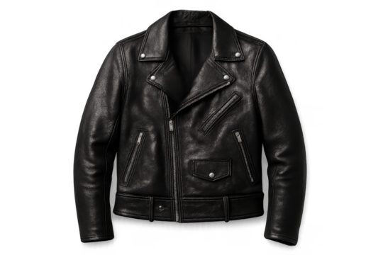 Stylish black leather jacket isolated on a transparent background, men's fashion apparel