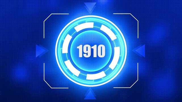 1910 neon line text. Abstract 1910 neon text animation, Glowing neon number text background . Past year technology concept on black background.