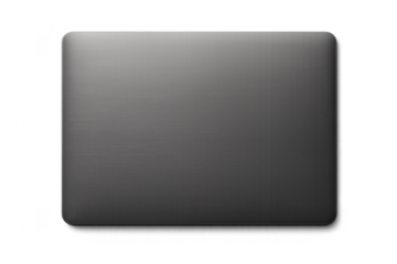 Closed modern laptop with dark brushed metal finish isolated on transparent background