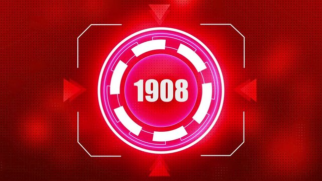 1908 neon line text. Abstract 1908 neon text animation, Glowing neon number text background . Past year technology concept on black background.