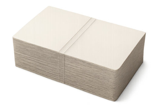 Thick stack of plain white cards tied, isolated on transparent background.