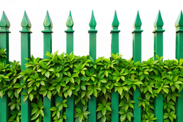  green fence with many spikes and leaves  isolated on white background PNG, AI GENERATED