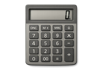 Modern electronic calculator with digital display isolated on transparent background