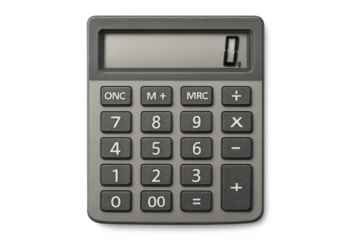 Modern electronic calculator with digital display isolated on transparent background